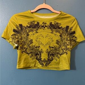 ROMWE Olive Graphic Crop Top